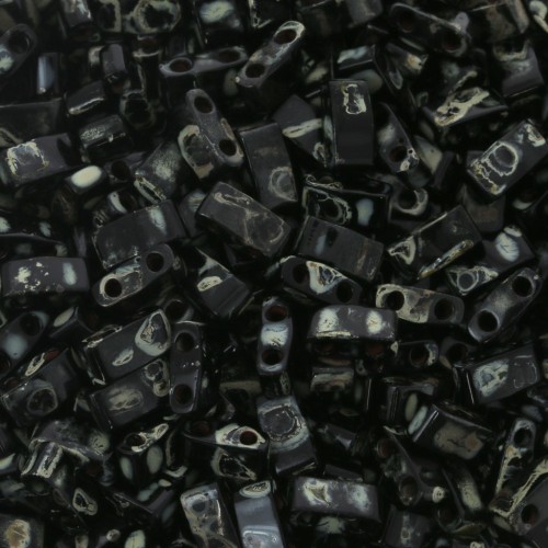 Miyuki Half Tila Beads 5x2.3x1.9mm HTL-4511 - Opaco Black Picasso x10g