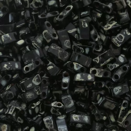 Miyuki Half Tila Beads 5x2.3x1.9mm HTL-4511 - Opaco Black Picasso x10g