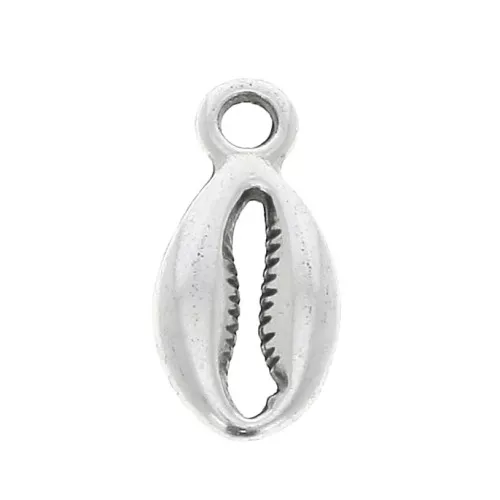 Ciondolo conchiglia cauri in zamac 13x6 mm - Placcatura argento antico x1