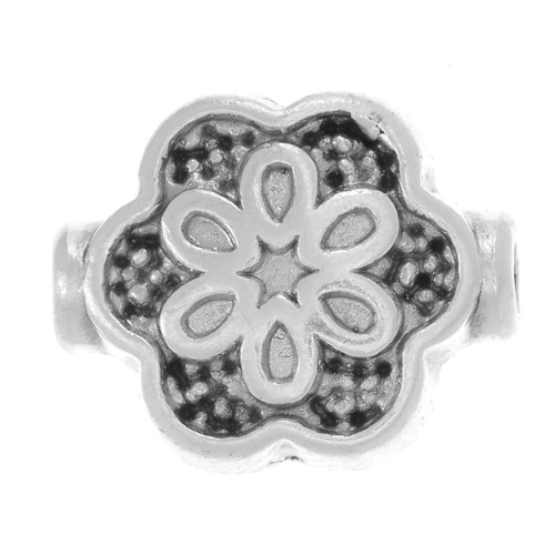 Perla fiore lavorata in zamac 10x8 mm - Placcatura Argento Antico x1