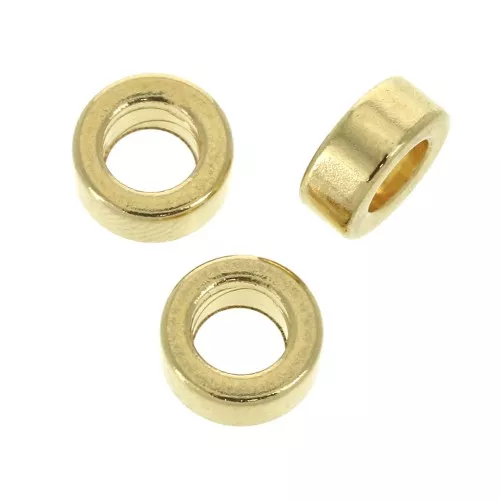 Perla rondella Heishi in ottone - disco piatto grosso foro 7x3 mm - Dorato con oro fino x1