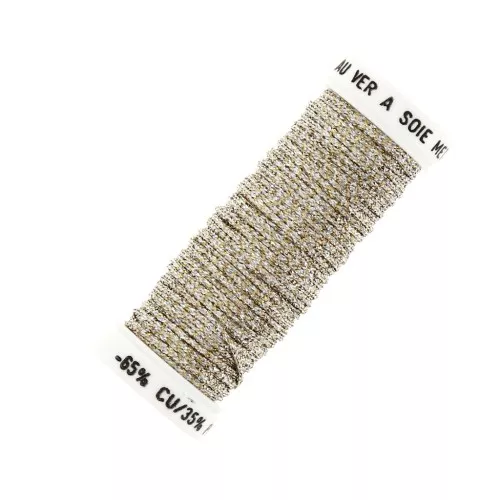 Filo da ricamo metallizzato intrecciato 16 Au ver à Soie Dorato argento 102 x10m