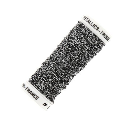 Filo da ricamo metallizzato intracciato 16 au ver à soie nero argentato 19 x10cm