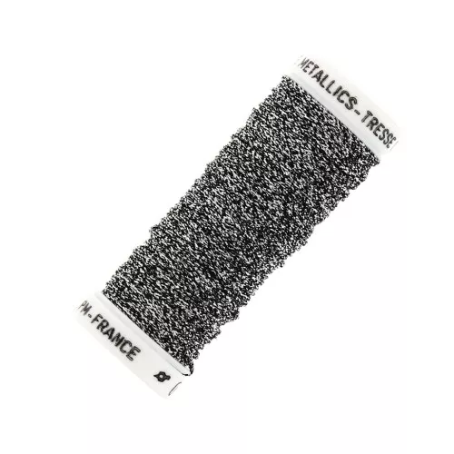 Filo da ricamo metallizzato intracciato 16 au ver à soie nero argentato 19 x10cm