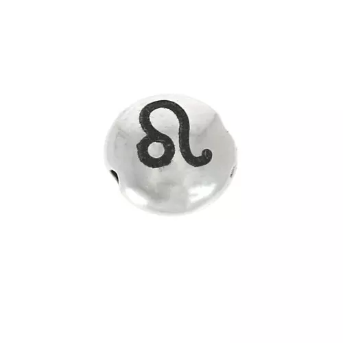 Perla rotonda piatta metallo 8 mm - Segno zodiacale Leone - Arg.  invecchiatox1