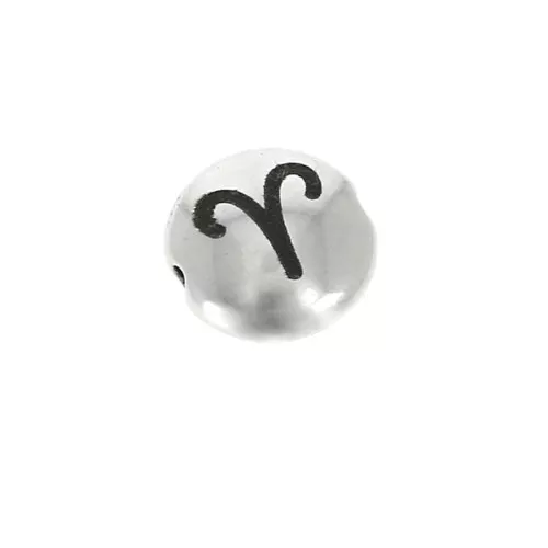 Perla rotonda piatta metallo 8 mm - Segno zodiacale Ariete - Arg.  invecchiatox1
