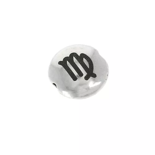 Perla rotonda piatta metallo 8 mm - Segno zodiacale Vergine - Arg. invecchiatox1