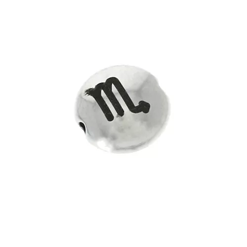Perla rotonda piatta metallo 8 mm - Segno zodiacale Scorpione - Arg. invecchiatox1