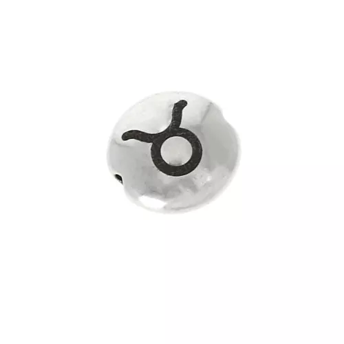 Perla rotonda piatta in metallo 8 mm - Segno zodiacale Toro - Arg. invecchiatox1