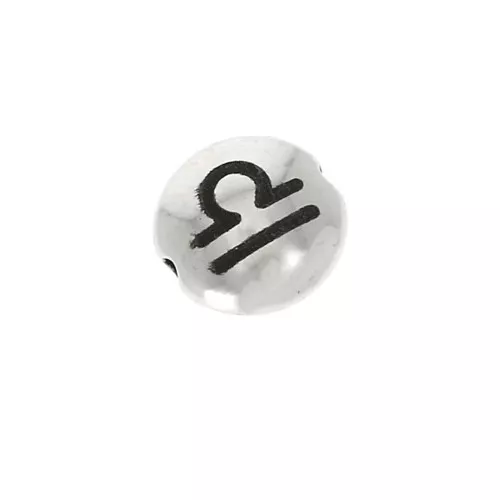 Perla rotonda piatta metallo 8 mm - Segno zodiacale Bilancia - Arg. invecchiatox1