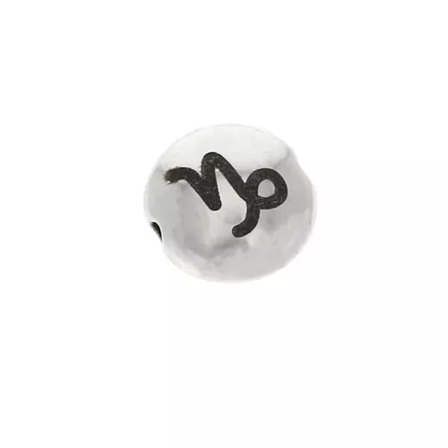 Perla rotonda piatta metallo 8 mm-Segno zodiacale Capricorno-Arg. invecchiatox1