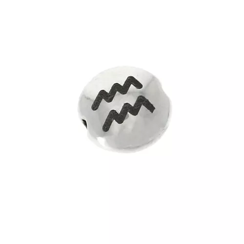 Perla rotonda piatta metallo 8mm -Segno zodiacale Acquario -Arg. invecchiatox1