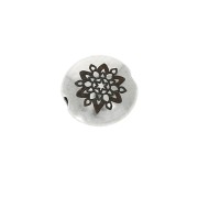 Perla rotonda piatta metallo 8 mm -  Simbolo mandala  - Argentato  invecchiatox1