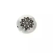 Perla rotonda piatta metallo 8 mm -  Simbolo mandala  - Argentato  invecchiatox1