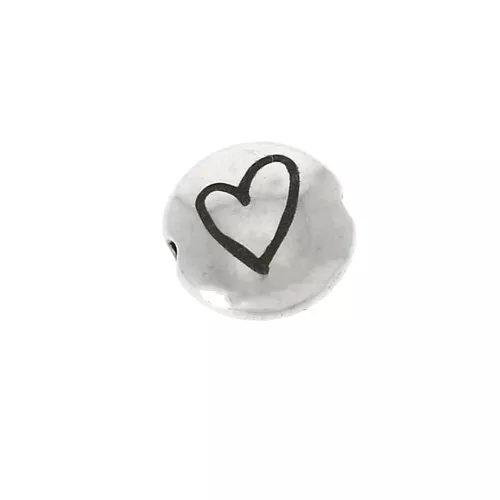 Perla rotonda piatta metallo 8 mm -  Simbolo cuore - Argentato invecchiatox1