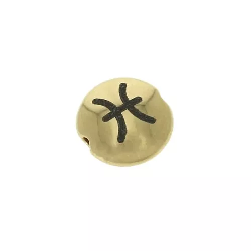 Perla rotonda piatta in metallo 8 mm - Segno zodiacale Pesce - Dorato x1