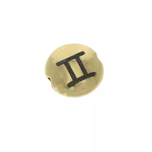 Perla rotonda piatta in metallo 8 mm - Segno zodiacale Gemelli - Dorato x1