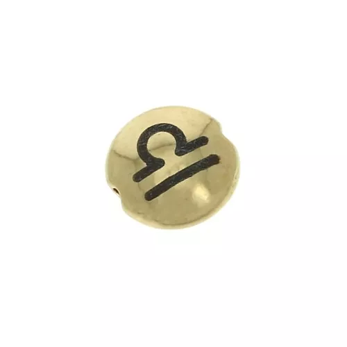 Perla rotonda piatta in metallo 8 mm - Segno zodiacale Bilancia -Dorato x1