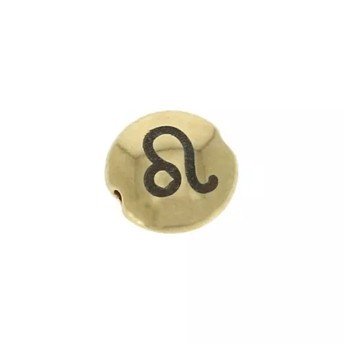 Perla rotonda  piatta in metallo 8 mm - Segno zodiacale Leone - Dorato x1