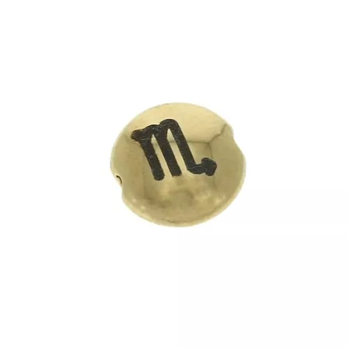 Perla rotonda piatta in metallo 8 mm - Segno zodiacale Scorpione - Dorato x1