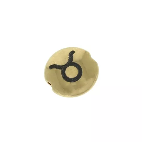 Perla rotonda piatta in metallo 8 mm - Segno zodiacale Toro - Dorato x1