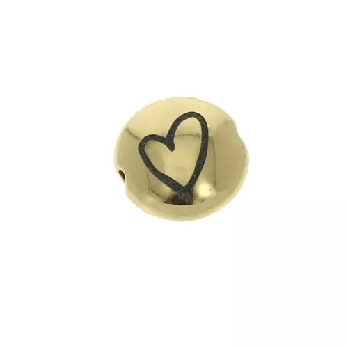 Perla rotonda piatta in metallo 8 mm - Simbolo cuore - Dorato x1