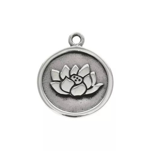 Ciondolo rotondo modello fiore di loto 14.5 mm in Argento 925 x1