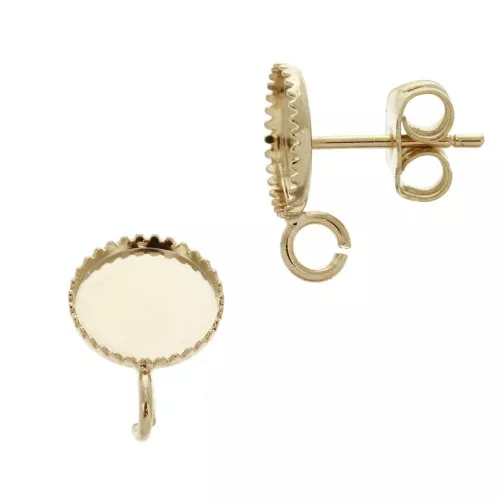 Chiodi di orecchie rotondo portacabochon 8 mm-Anello aperto-dorato con oro fino x2