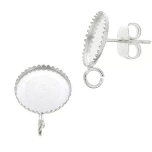 Chiodi di orecchie rotondo portacabochon 10 mm  - Anello aperto - Argentato  x2