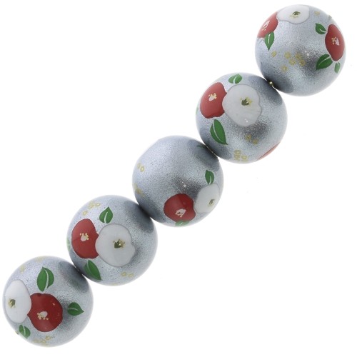 Perla giapponese Tensha in resina -Decal Miyuki 12mm -Grigio-Rosso-Bianco x1
