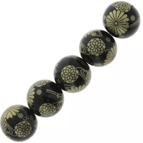 Perla giapponese Tensha in resina - Decal Miyuki 12 mm - Nero - Dorato x1