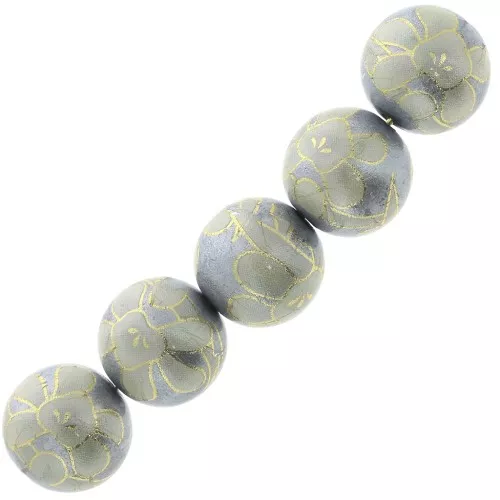 Perla giapponese Tensha in resina - Decal Miyuki 12mm -Grigio-Crema-Dorato  x1