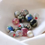 Perla giapponese Tensha in resina - Decal Miyuki 12 mm - Blu - Verde - Dorato x1