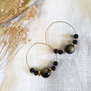 Perla giapponese Tensha in resina - Decal Miyuki 14 mm - Nero - Dorato  x1