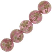 Perla giapponese Tensha in resina -Decal Miyuki 14mm Rosa trasparento - Dorato x1