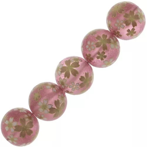Perla giapponese Tensha in resina -Decal Miyuki 14mm Rosa trasparento - Dorato  x1