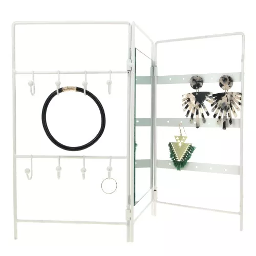 Portagioie-espositore a bijoux stile paravento con specchio 26x42 cm - Bianco x1