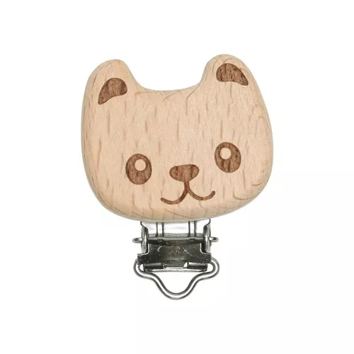 Clip rimovibile portacuccio - cuccio 47x35 mm in legno - orsetto - Naturale x1