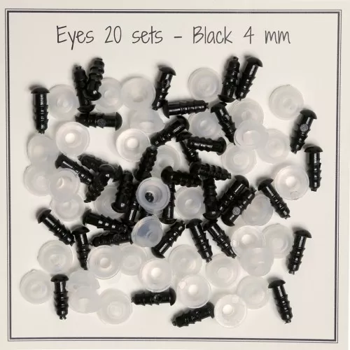 Occhi di plastica con sistema di sicurezza peluche e amigurumi 4 mm Nero x20 paia
