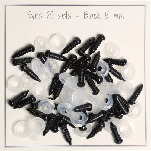 Occhi di plastica con sistema di sicurezza peluche e amigurumi 5 mm Nero x20 paia