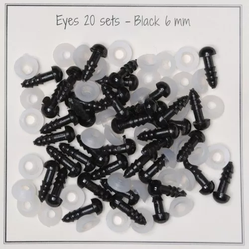 Occhi di plastica con sistema di sicurezza peluche e amigurumi 6 mm Nero x20 paia