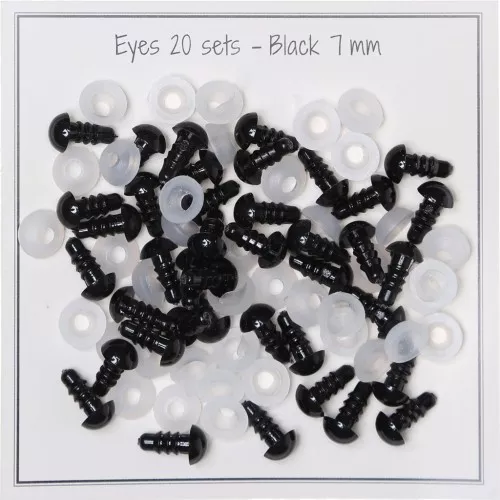 Occhi di plastica con sistema di sicurezza peluche e amigurumi 7 mm Nero x20 paia