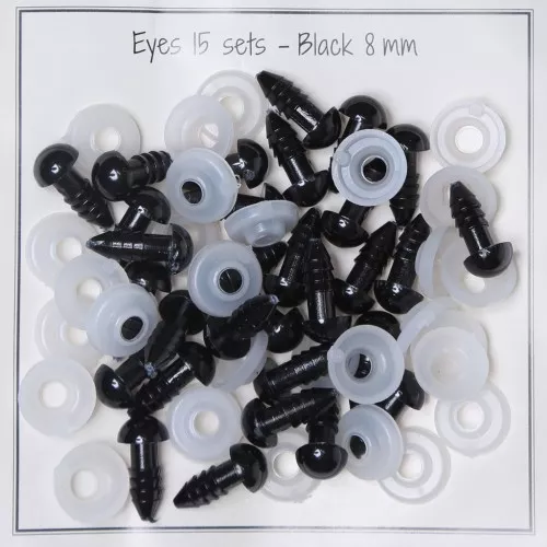 Occhi di plastica con sistema di sicurezza peluche e amigurumi  8 mm Nero x15 paia