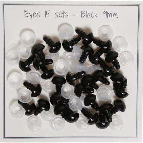 Occhi di plastica con sistema di sicurezza peluche e amigurumi 9 mm Nero x15 paia