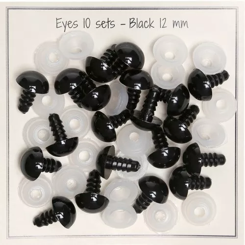 Occhi di plastica con sistema di sicurezza peluche e amigurumi 12 mm Nero x10 paia