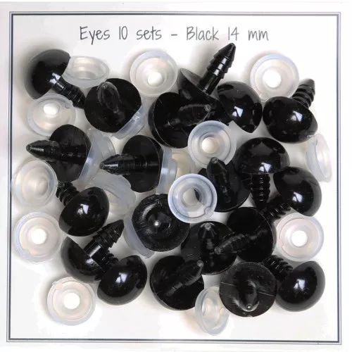 Occhi di plastica con sistema di sicurezza 14mm peluche e amigurumi Nero x10 paia
