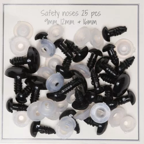 Naso di sicurezza in plastica per peluche e amigurumi - 9 - 12 & 16 mm - Nero x25