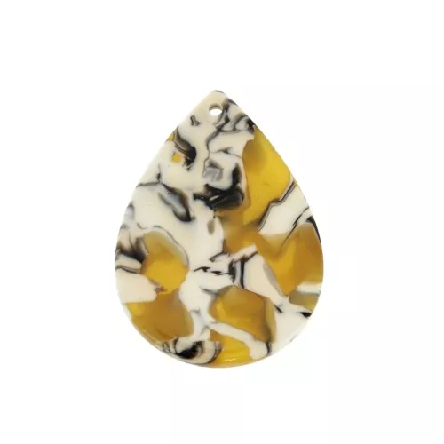 Pendente goccia 31x22 mm - Squama di tartaruga - Ocra - Bianco x1