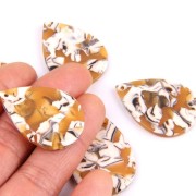 Pendente goccia 31x22 mm - Squama di tartaruga - Ocra - Bianco x1