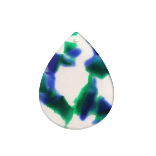 Pendente goccia 31x22 mm - Squama di tartaruga - Blu scuro - Verde x1